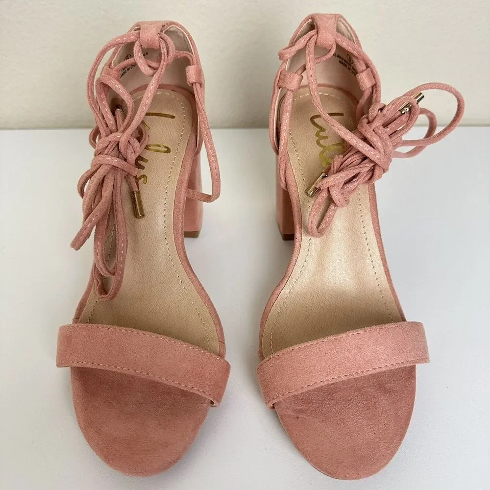 Lulu's Kaira Peach Suede Lace-Up Heels Casual Formal Prom Barbie Womens‎ Size 6